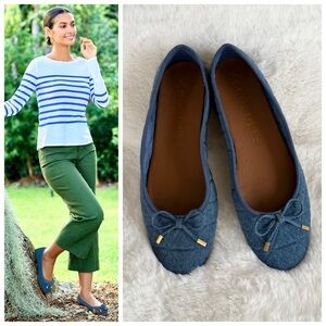 AEROSOLES 10W Pía Denim Quilted Fabric Ballet Flats 10 Wide • Hidden Mini Wedge